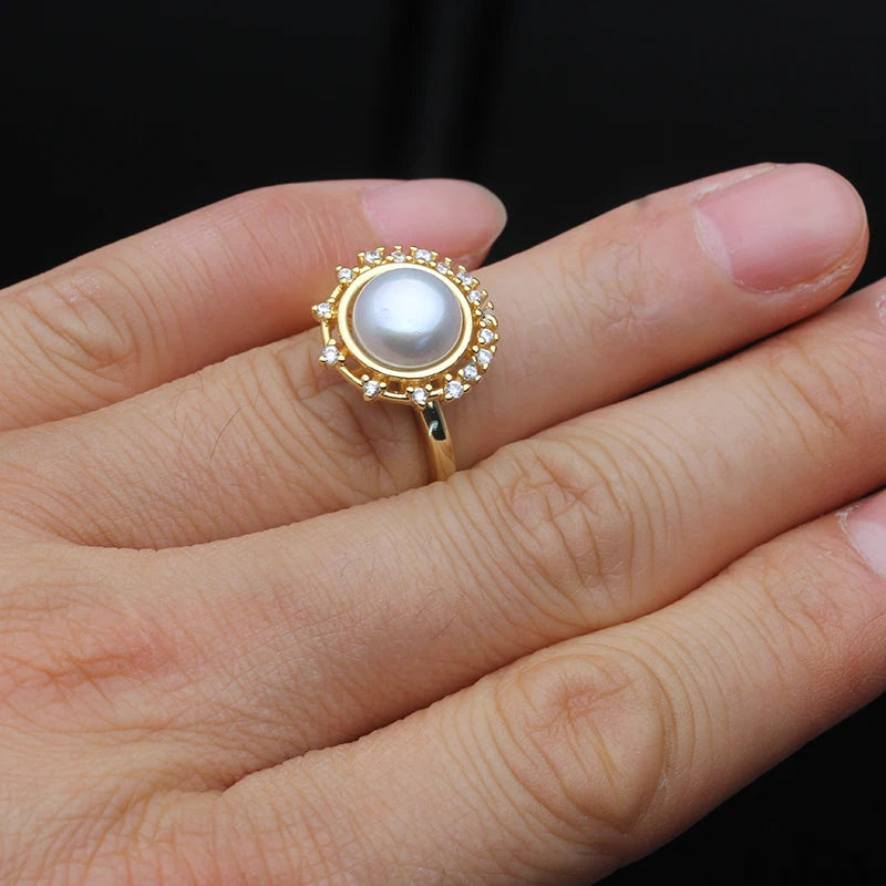 Genuine Natural Freshwater Pearl Rings,Gold Plated Cultured Pearl Woman Rings Adjustable