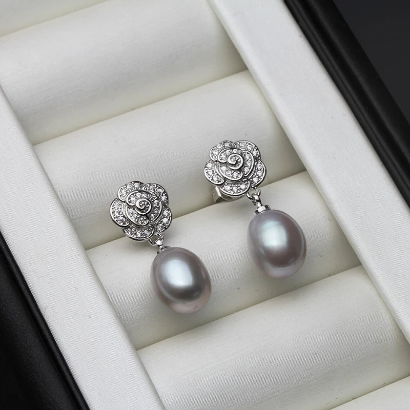 925 Sterling Silver Stud Earrings Pearl,Fashion Natural River  Pearl Earring