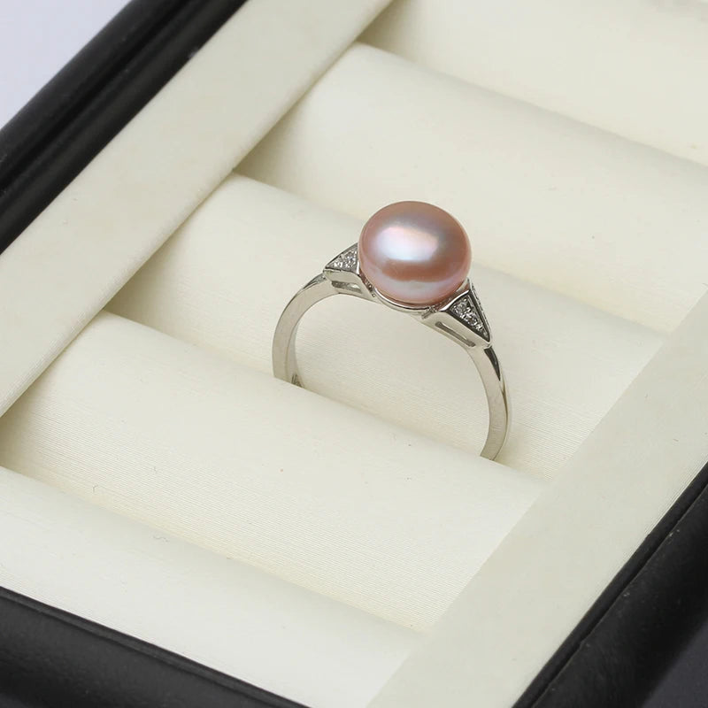 Real Natural Freshwater Pink Pearl Rings For Women,925 Sterling Silver Pearl Ring Adjustable