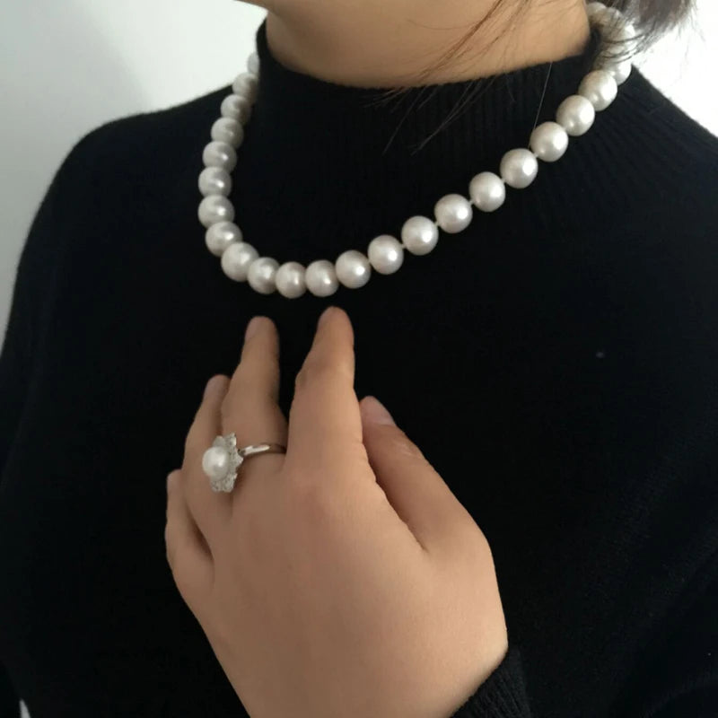 Round Natural Freshwater Big Pearl Necklace Women,Classic Pearl Chocker Necklace