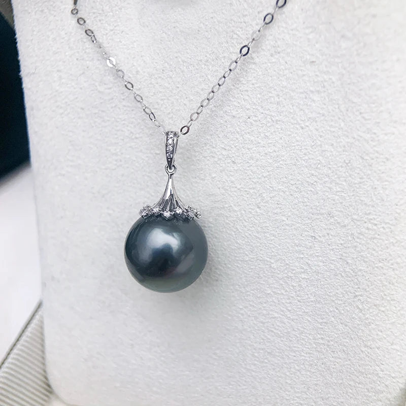 Real Natural Black Tahitian Pearl Pendant Women,925 Silver Large Pearl Pendant Jewelry