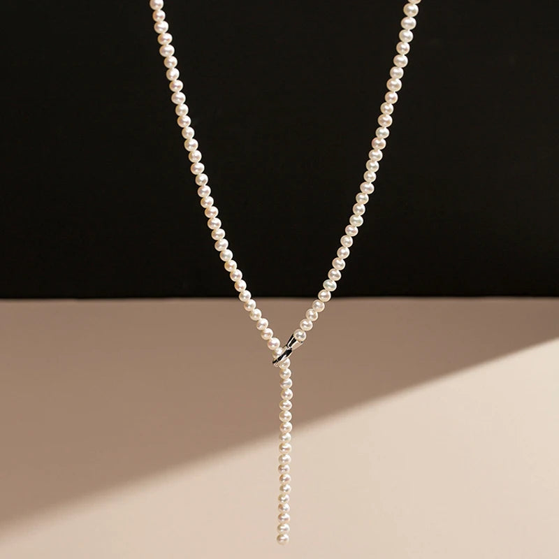 Genuine Natural Freshwater Small Pearl Necklace for Women 925 Silver Lock Top Quality