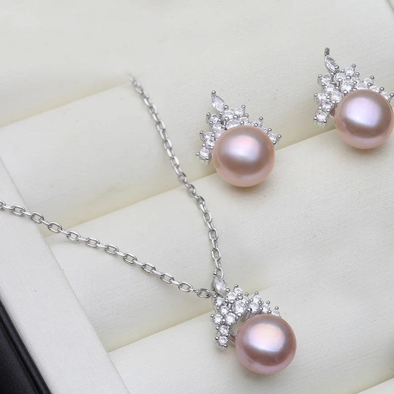 Real Set With Pearl Earrings And Necklace Woman,natural Freshwater 925 Silver Pearl Jewelry Set