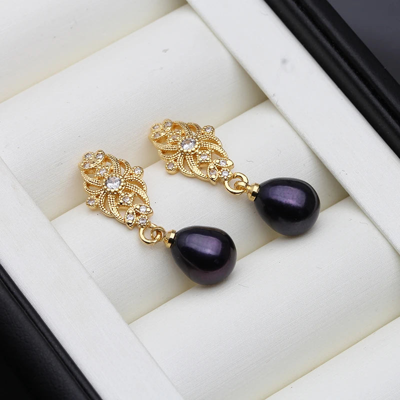 Real Natural Pearl Earrings,18k Gold Palted Dangling Freshwater Pearl Earrings