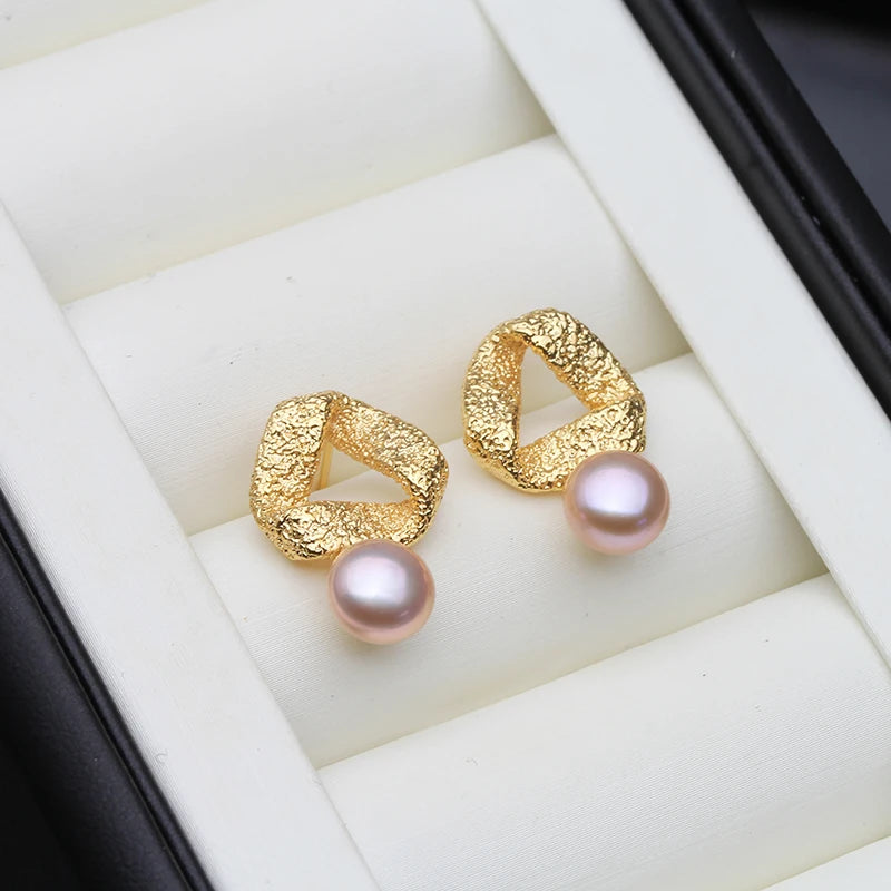 Genuine Freshwater Stud Earrings Pearl,Cute Bridal White Natural Pearl Earrings Wife Mother Birthday Gift Gray Purple