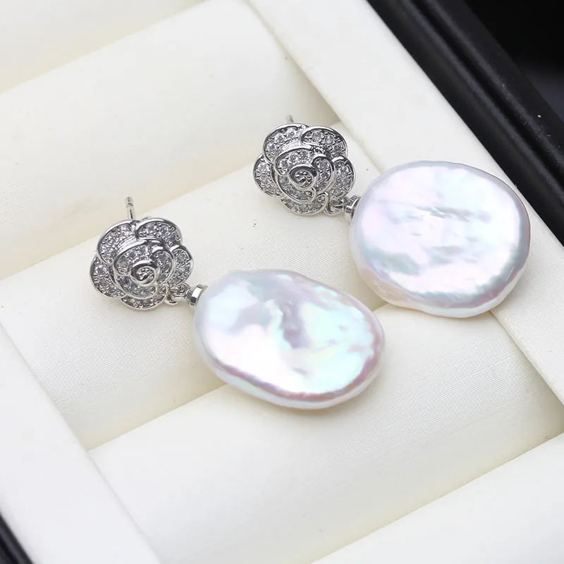 Real Beautiful Baroque Pearl Earrings 925 Silver Natural Pearl Drop Earring