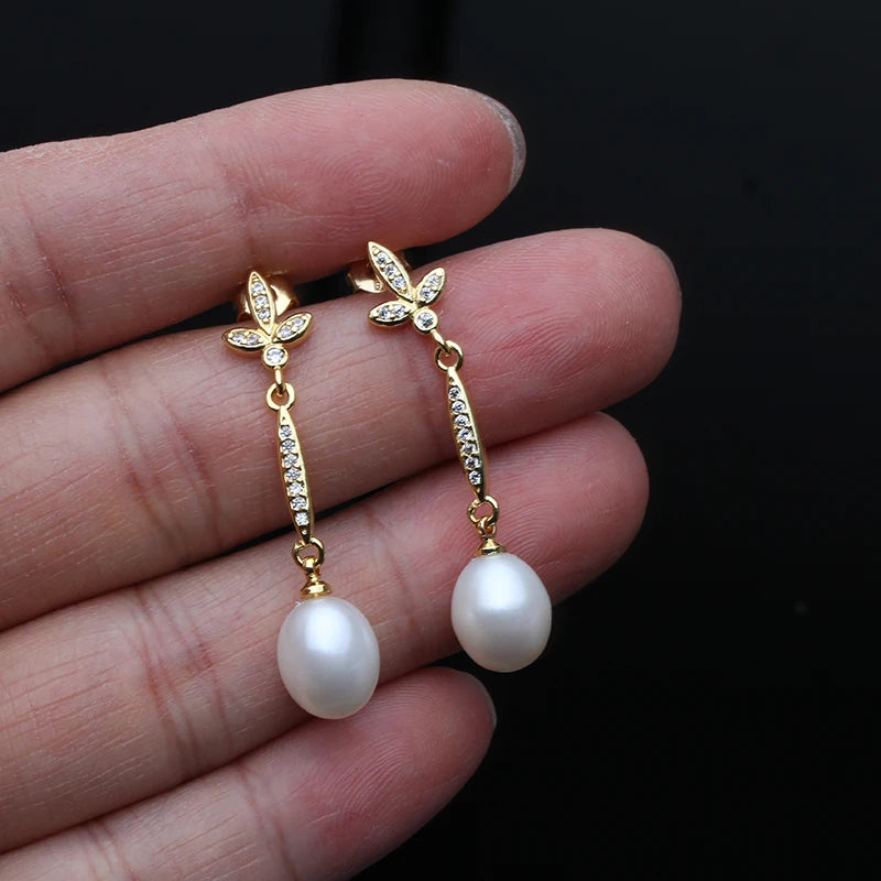 Genuine Freshwater Pearl Earring for Women,18k Gold Plated Pearl Drop Earrings