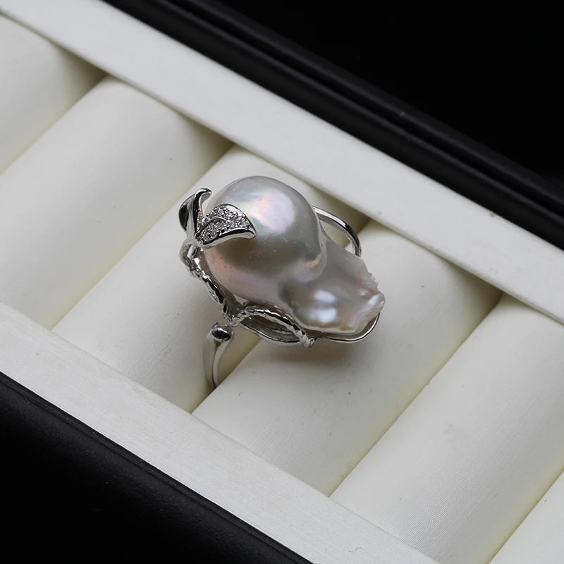 Real Freshwater Natural Baroque Large Pearl Ring Adjustable Pearl Ring