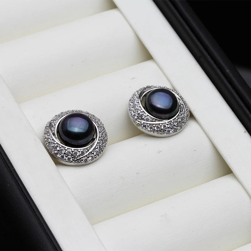 925 Silver Natural Pearl Earrings , Trend Big Freshwater Pearl