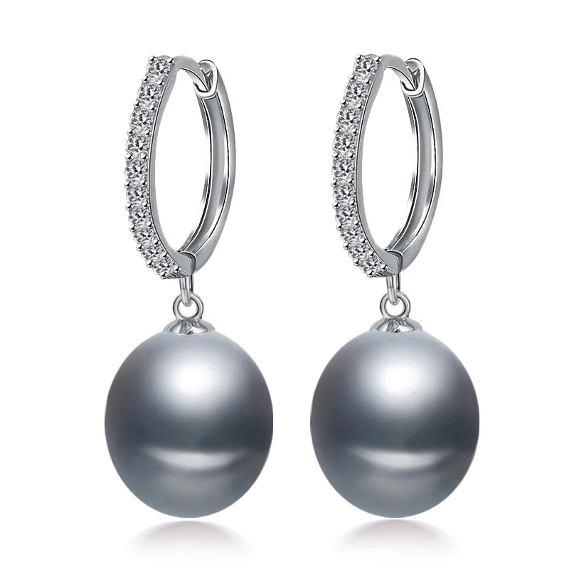 Top Quality White Pearl Earrings For Women,cute Fashion Real 925 Silver Black Freshwater Fine Pearl