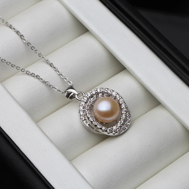 White Natural Freshwater Pearl Necklace Women,925 Sterling Silver Pearl Pendant