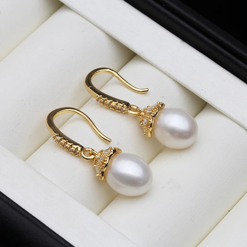 Earrings With Natural Pearls Woman,Real Natural Freshwater Gold Plated
