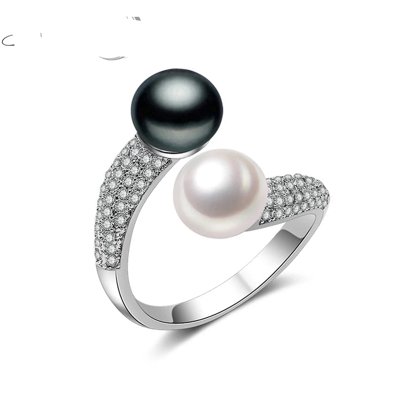 Real Double 925 Sterling Silver Pearl Rings Natural Freshwater Pearl Ring Adjustable