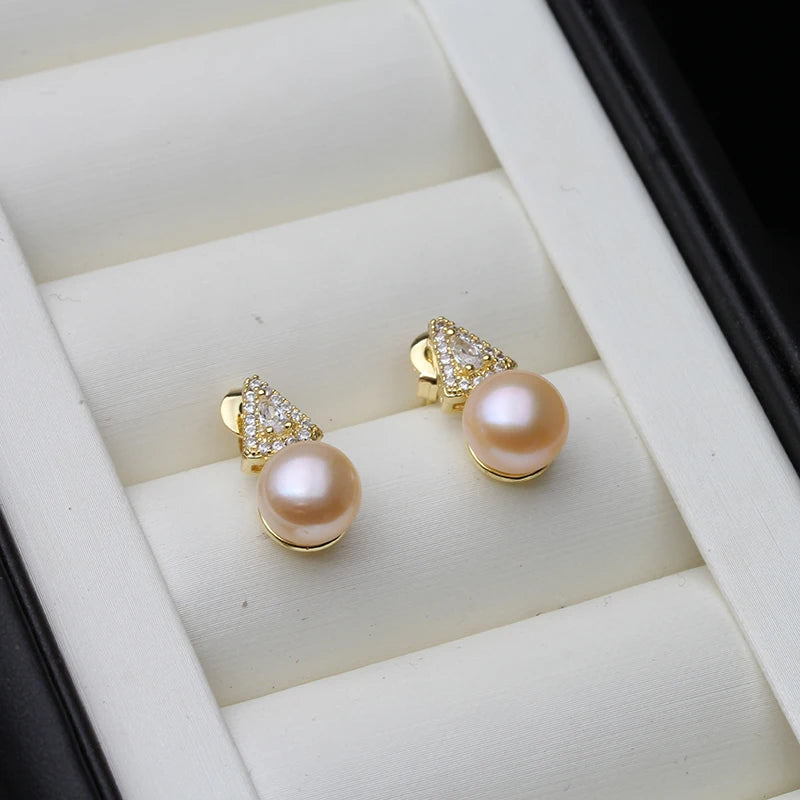 Real Freshwater Natural Pearl Earrings For Women,Beautiful Gold Plated Stud Earrings Pearl Wife Mother Anniversary Gift