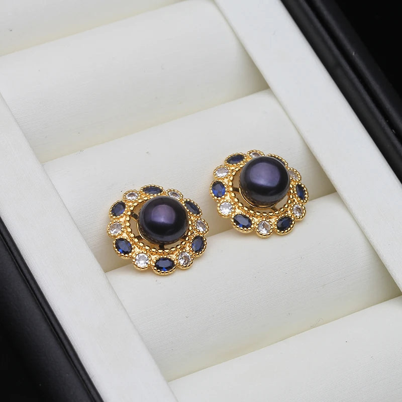 Real Pink Stud Earrings With Pearls For Women,Cultured Natural Freshwater Pearl