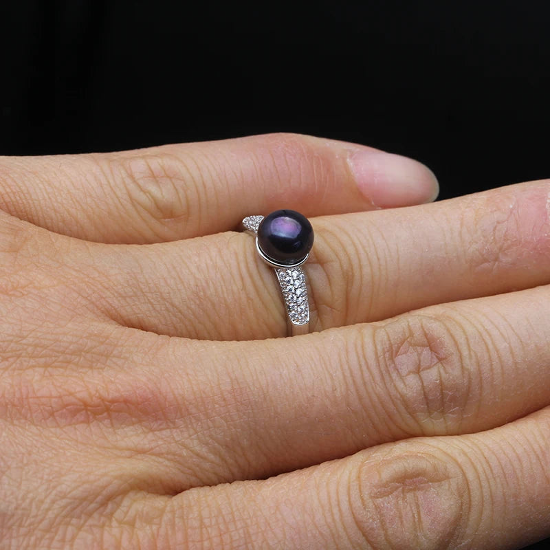 Real Natural Freshwater Pearl Rings,White Sterling Silver Pearl Ring Adjustable