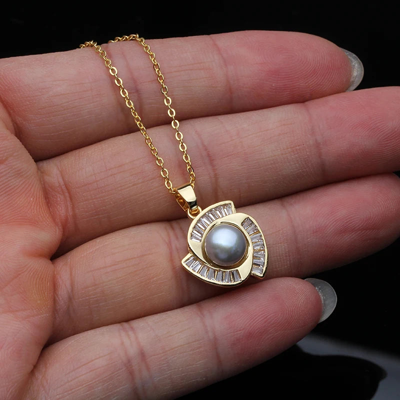 Real Natural Fresh Water Small Pearl Pendant Women,Trendy Gold Plated Pearl Pendant Pendant