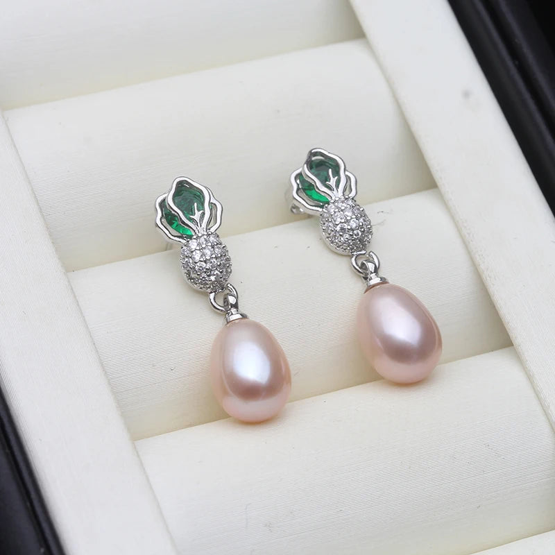 Beautiful Natural Freshwater Pearl Earrings For Women,Cute White 925 Silver Pearl Drop Earring