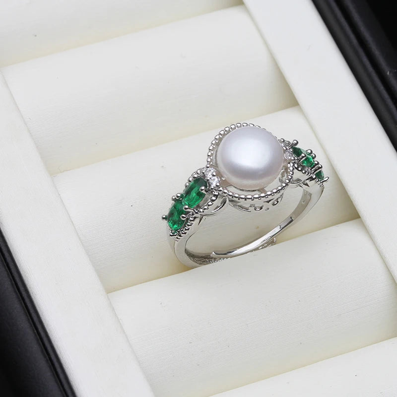 Real Natural Freshwater Pearl Ring for Women,925 Silver Pearl Rings Adjustable