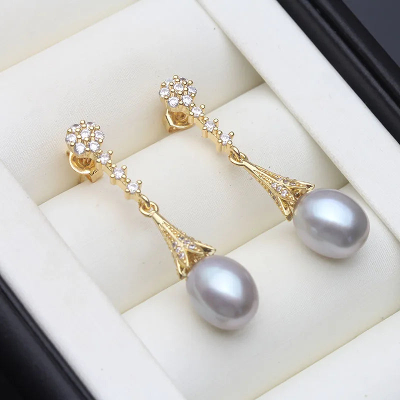 Real Freshwater Natural Pearl Earrings Gold Plated Earring