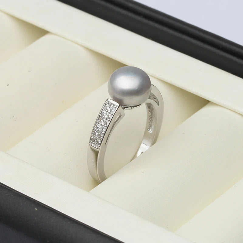 Genuine Freshwater Ring With Real Pearls Woman,925 Sterling Silver Natural Pink Pearl Ring Adjustable