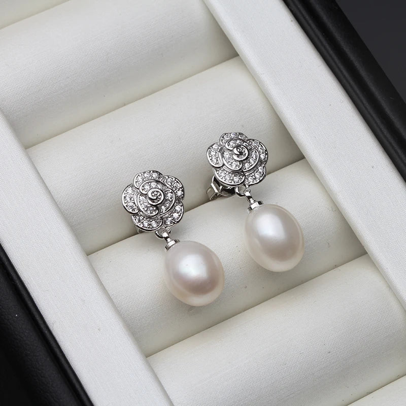 925 Sterling Silver Stud Earrings Pearl,Fashion Natural River  Pearl Earring