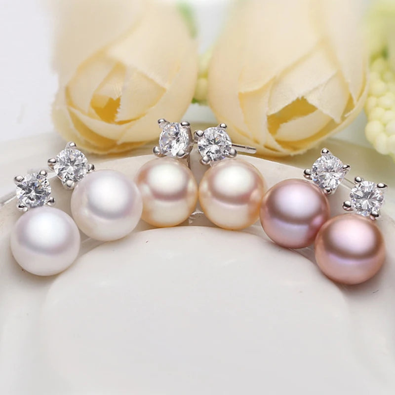 Genuine Natural Freshwater Pearl Earrings 925 Sterling Silver Stud Earrings With Natural Pearls