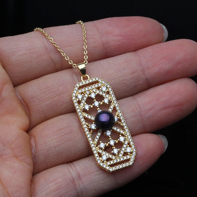 Trendy White Freshwater Pearl Pendant Pendant Cultured Gold Plated Pearl Necklace