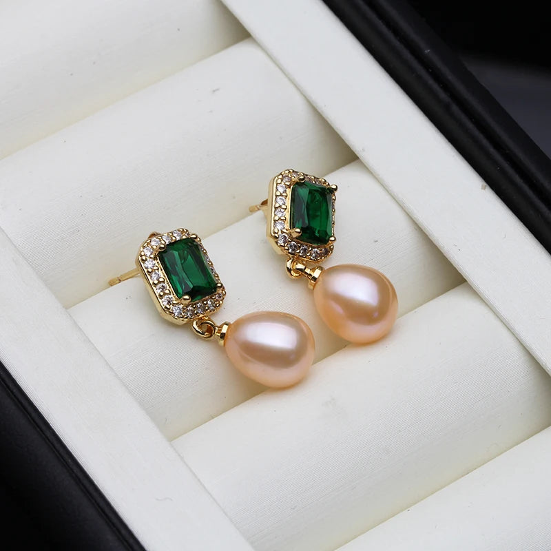 Real Natural Black Pearl Earrings For Women,Fresh Water Gold Plated Earrings