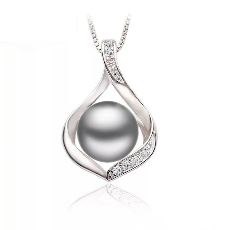 925 Sterling Silver Pendant Women,Trendy Freshwater Natural Black Pearl