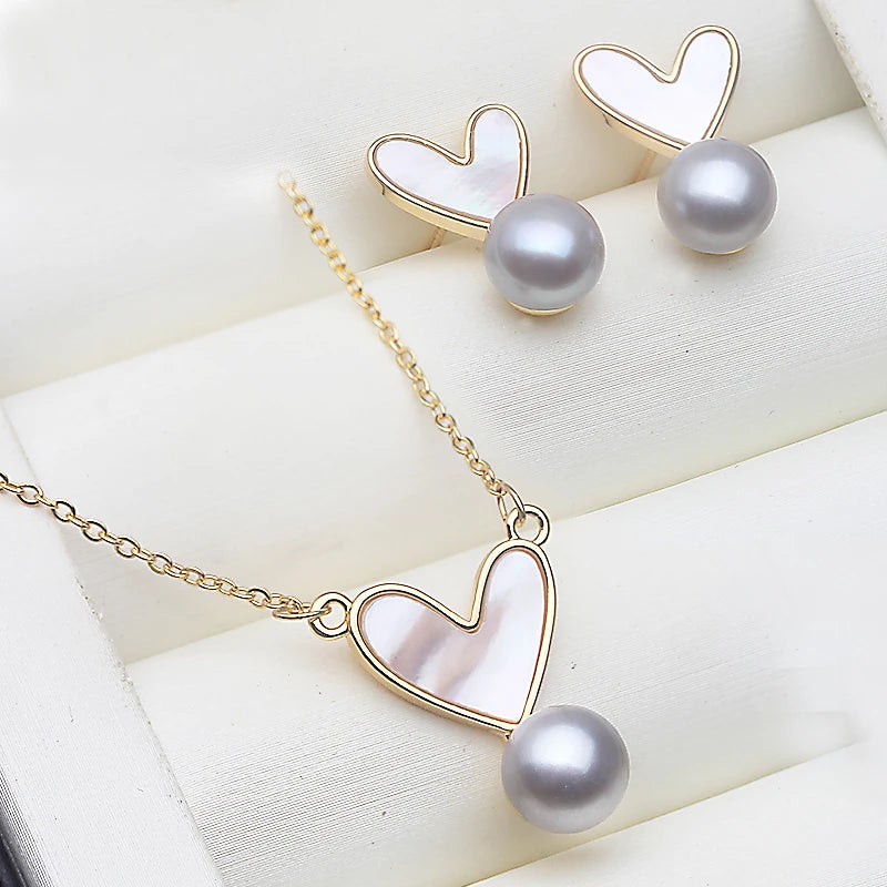 Beautiful Set With Pearl Earrings And Necklace Woman,Real Natural Freshwater Pearl Set Silver Wife Mother Birthday Gift White