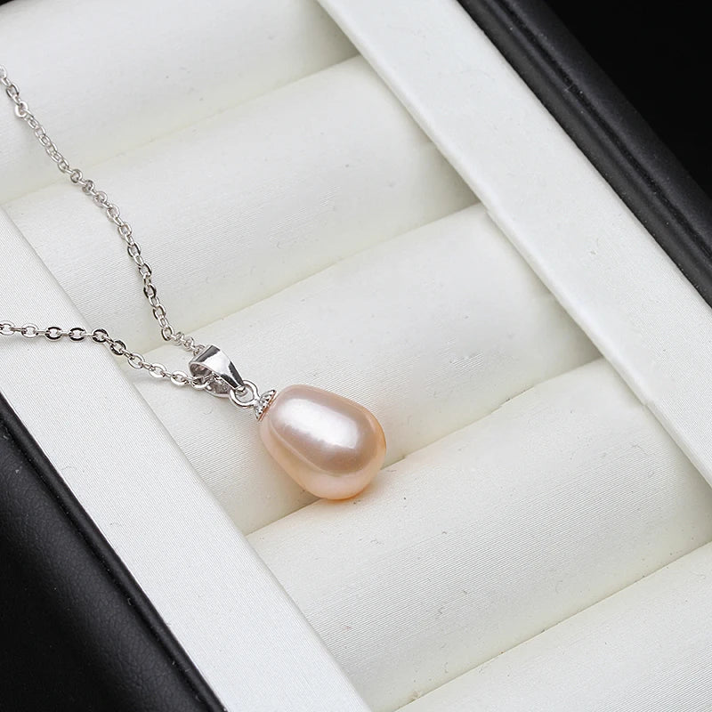 Real 925 Sterling Silver White Natural Freshwater Pearl Necklace Pendant