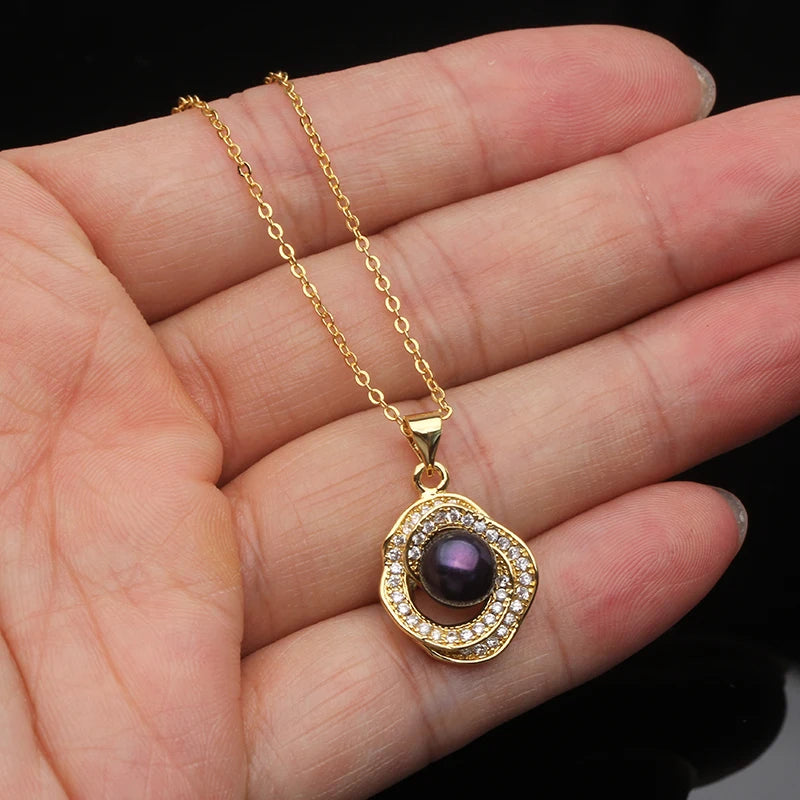 Real Natural Pearl Necklace and Earrings Set,Gold Plated Freshwater Pearl