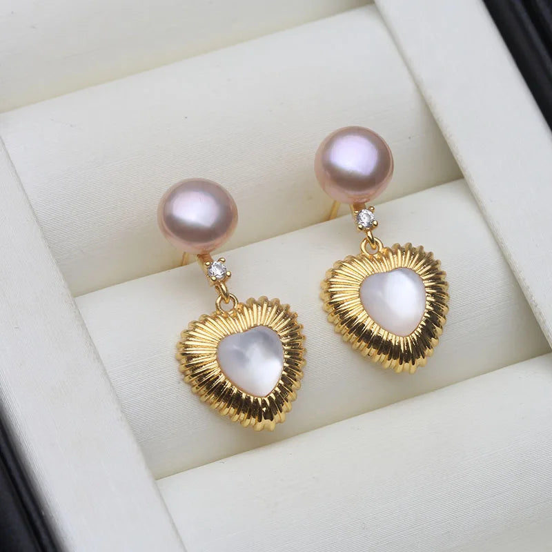 Genuine Fresh water Stud Earrings with Pearls Woman,Natural Heart Pearl Earrings Jewelry