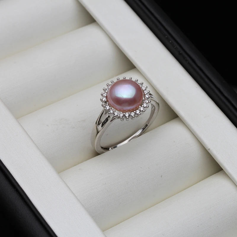 Real Freshwater Natural Black Pearl Earring 925 Sterling Silver Rings Fine Jewelry