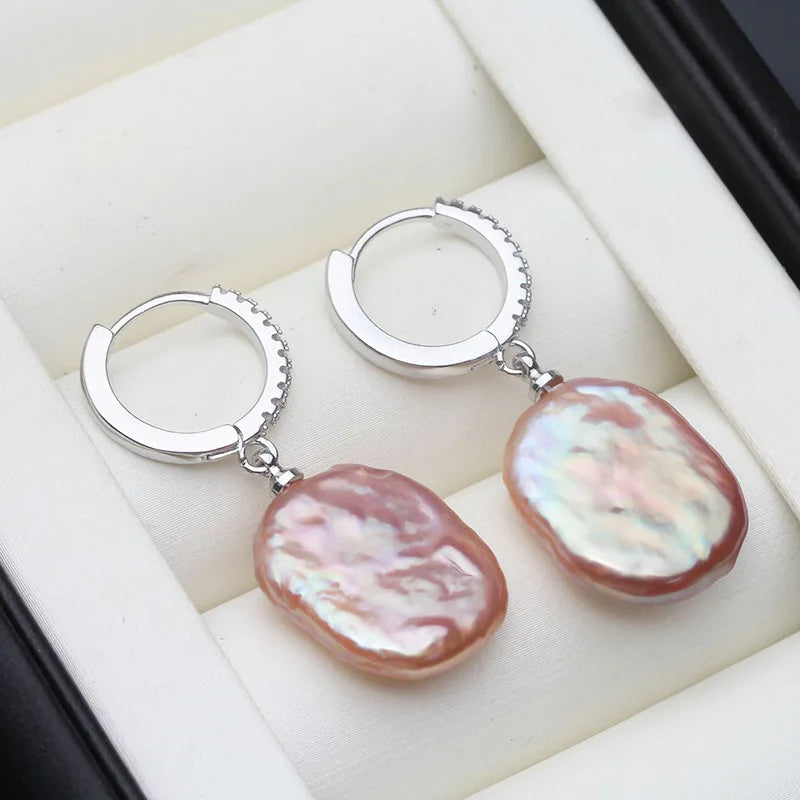 Baroque Silver 925 Pearl Earrings For Women,Real Cultured Natural Freshwater Earrings