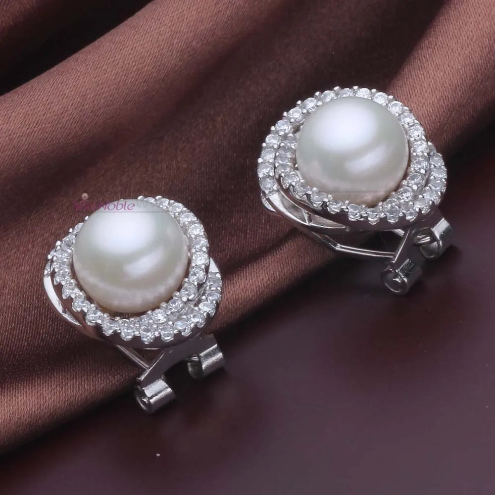 Natural Freshwater Pearl Clip Earrings Woman White Big 925 Silver Pearl Earring