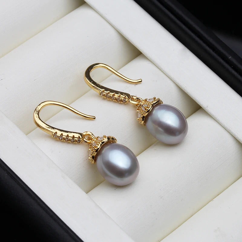Earrings With Natural Pearls Woman,Real Natural Freshwater Gold Plated