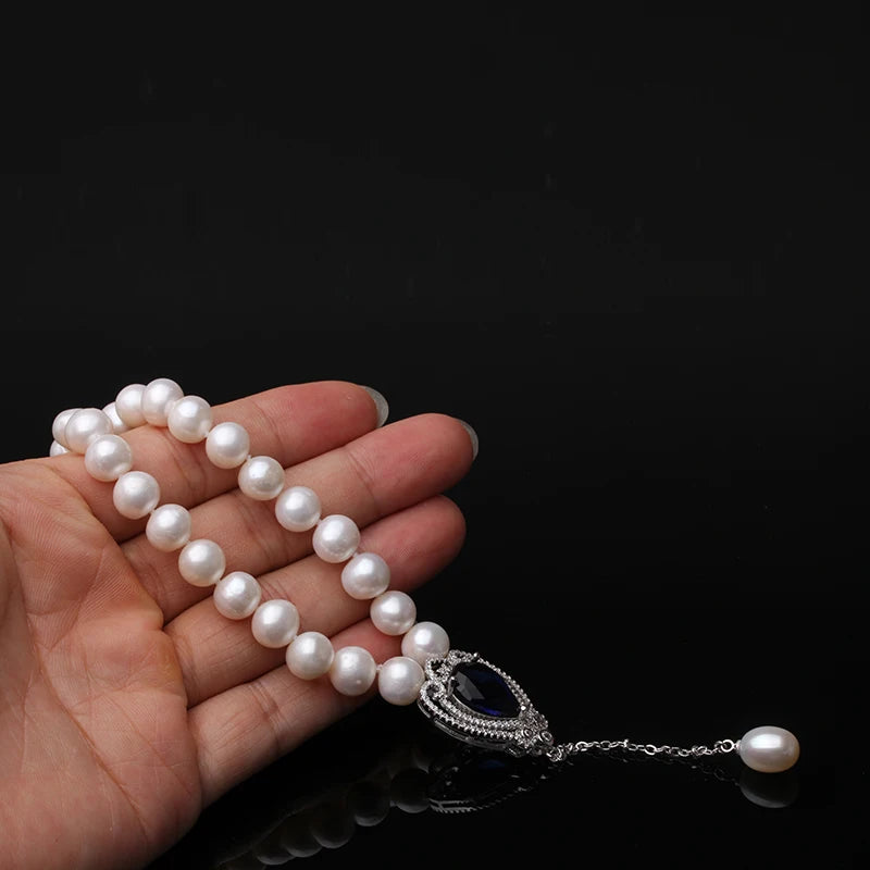 White Real Natural Fresh Water Pearl Heart Necklace For Women,925 Silver Pearl Necklace Choker