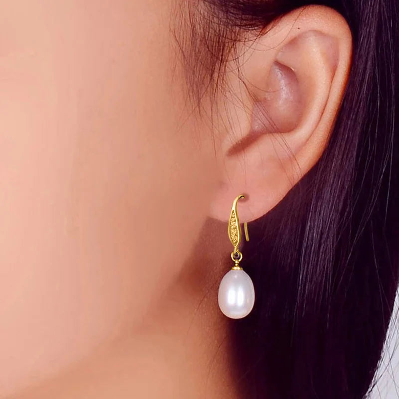 Real Black Natural Freshwater Pearl Earrings 925 Sterling Silver Dangling Pearl Earrings