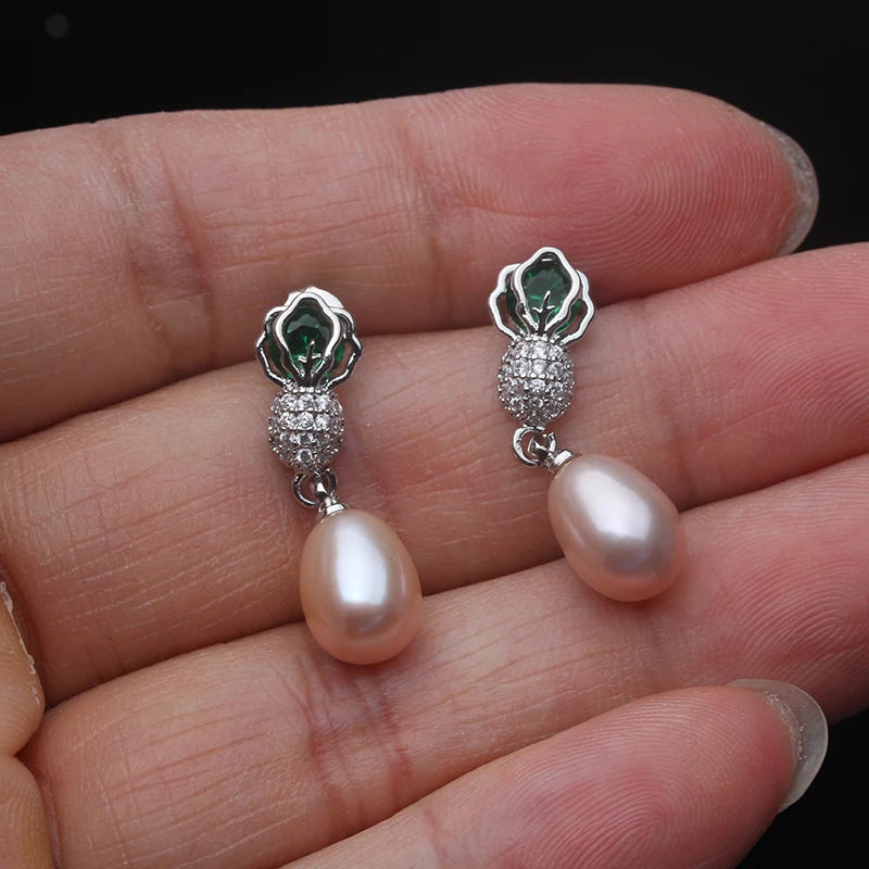 Beautiful Natural Freshwater Pearl Earrings For Women,Cute White 925 Silver Pearl Drop Earring