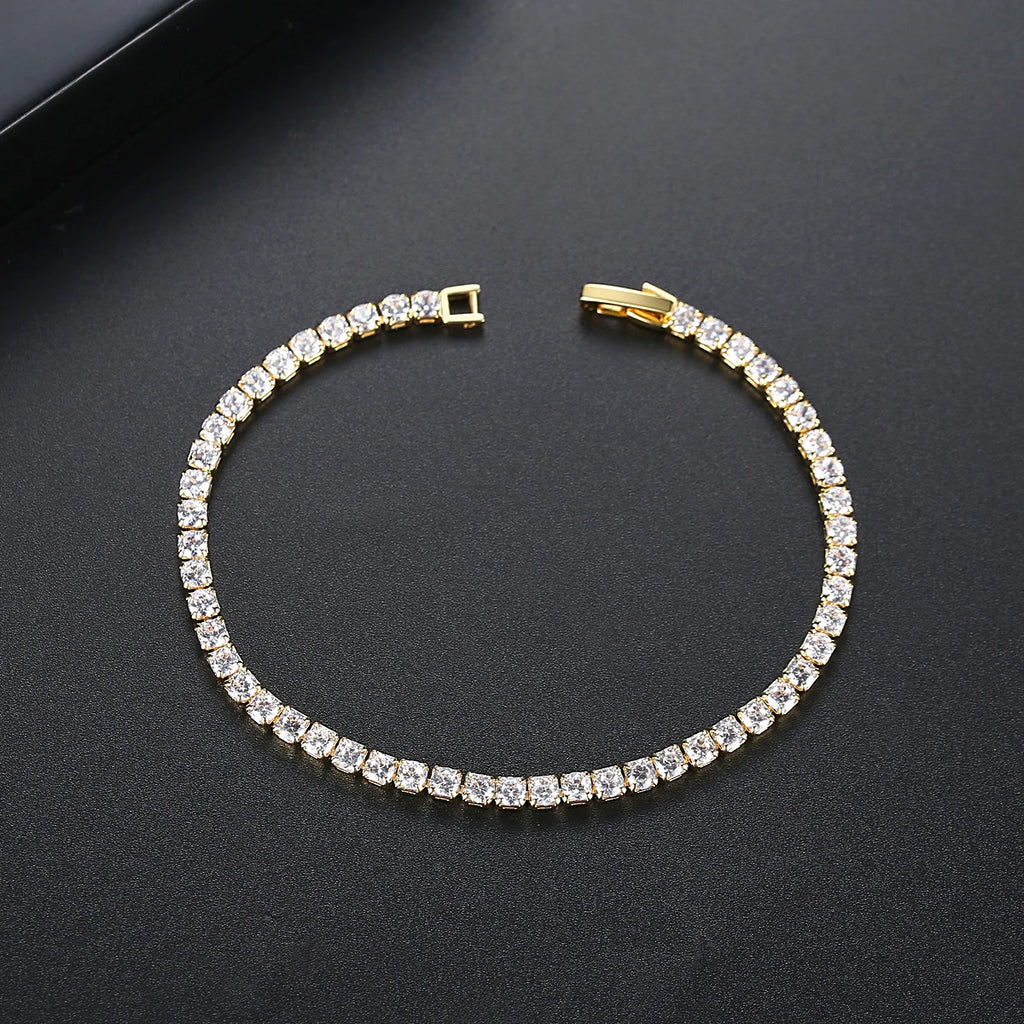 3mm 4mm 5mm Charm CZ Tennis Bracelet Bangles for Women Gold Color Zircon Iced Out Stone Chain Accessories