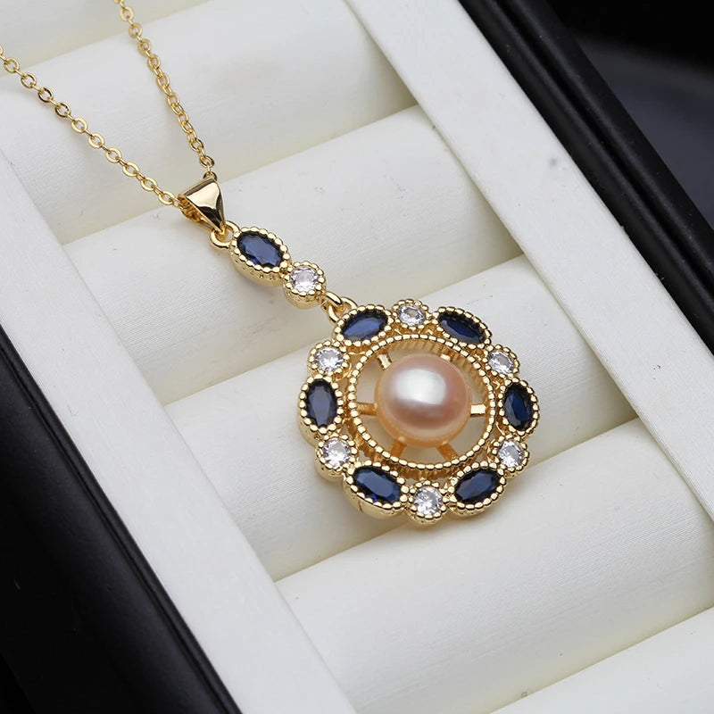 Big Gold Plated Pearl Pendant For Women,Cultured Natural Fresh Water Pearl Necklace