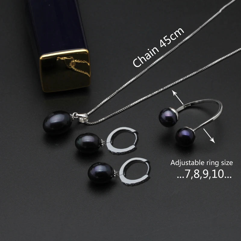 Pearl Set With Pearl Earrings And Necklace,925 Silver Natural Pearls Jewellery Set