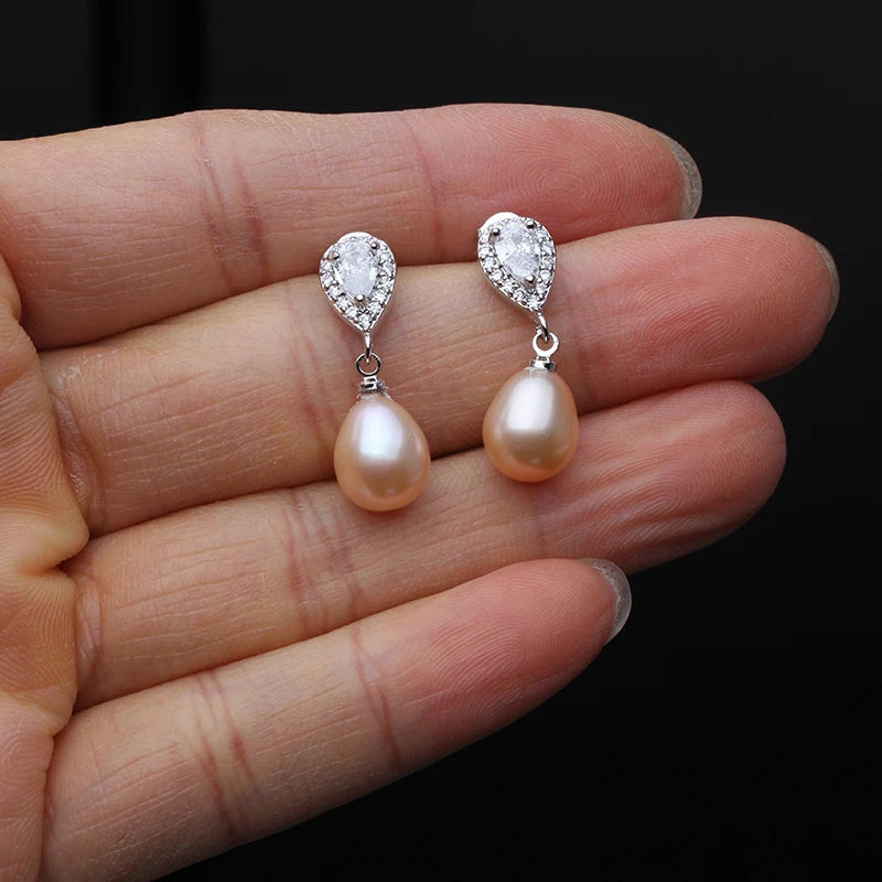 Natural Pearl Earrings 925 Silver,Freshwater Pearl Earrings