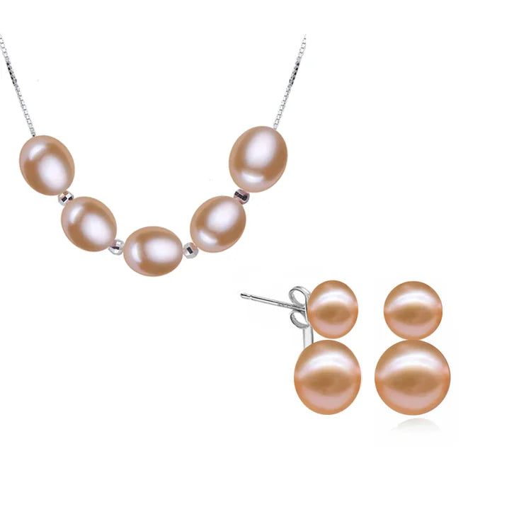 Real Natural Freshwater Set With Pearl Earrings And Necklace Woman,Pearl Set Silver 925