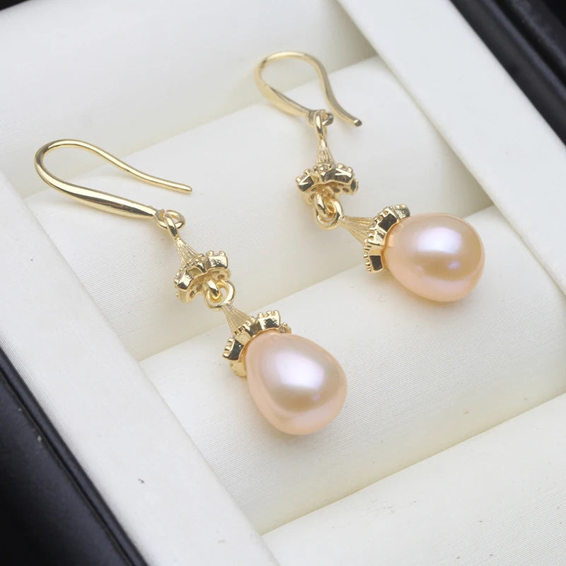 Real Freshwater Pearl Dangle Earrings For Women,Gold Plated Small Heart Pearl EARRINGS