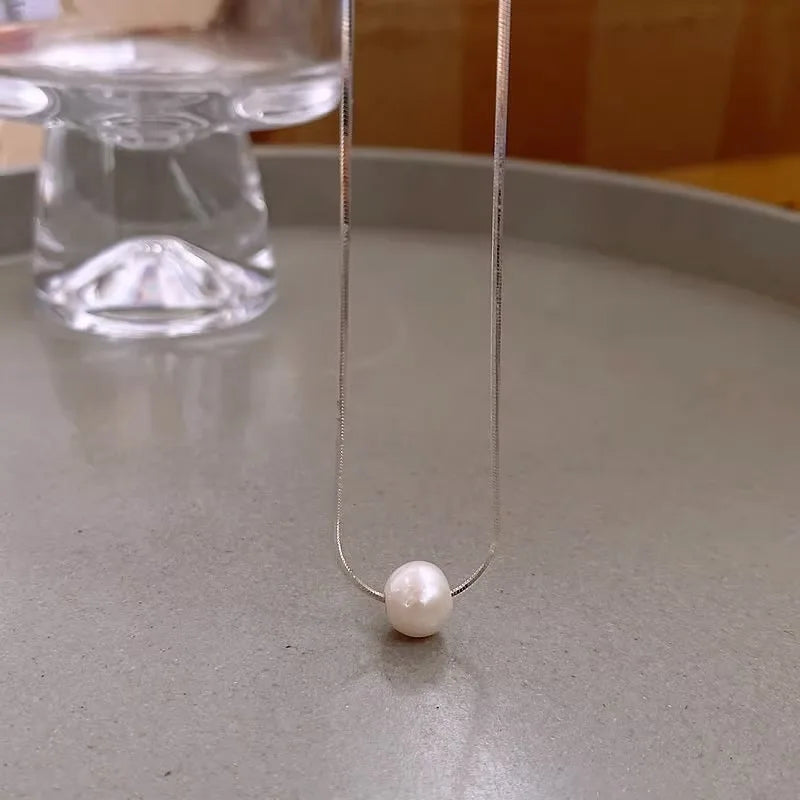 100% Natural Freshwater Pearl Trendy Simple One Ball Ladies Choker Necklace For Women Snake Chains No Fade