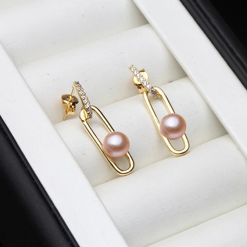 Vintage Stud Earrings With Pearls Women,Natural Fresh Water White Jewelry Pearl Earrings