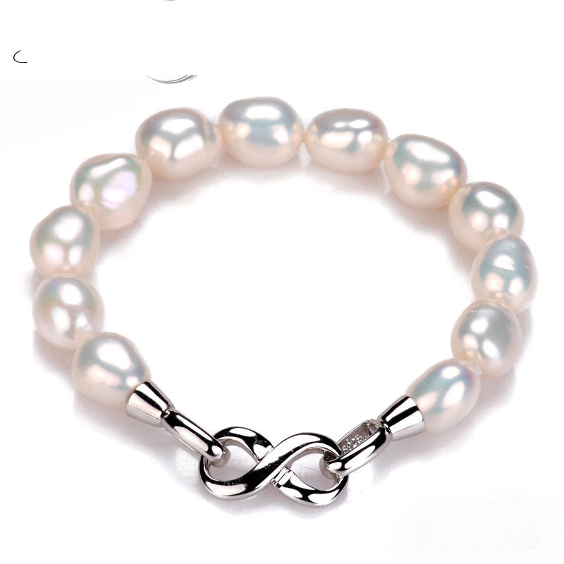 Charm Bracelet Fine Natural Freshwater Big Pearl 925 Sterling Silver Pearl Bracelet